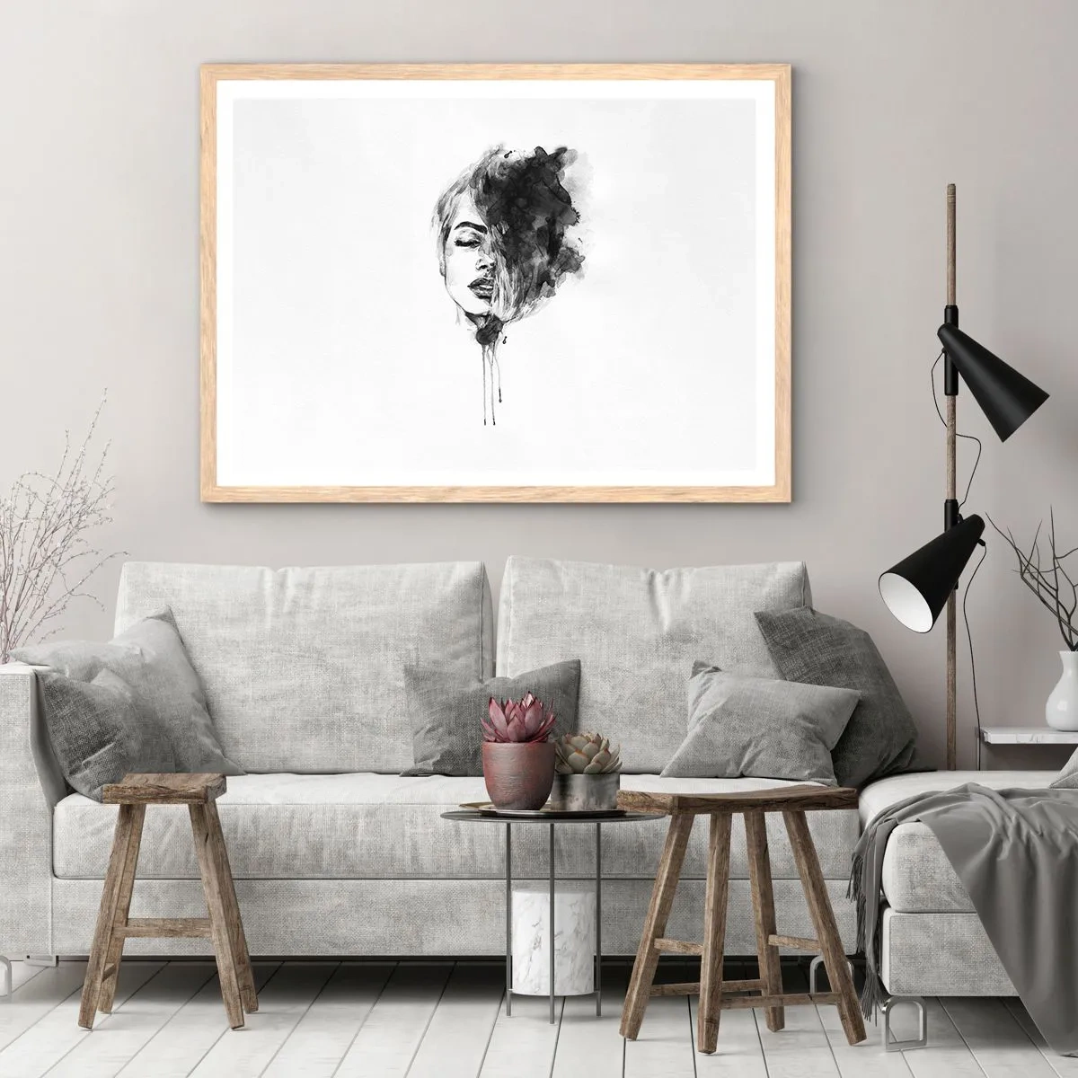 Een poster in een licht eiken lijst - Waar droomt het meisje over? - 70x50 cm