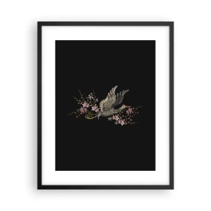 Poster in een zwarte lijst - Exotische geborduurde vogel - 40x50 cm
