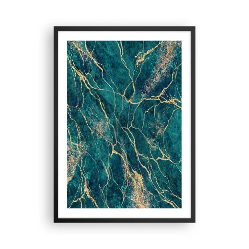 Poster in een zwarte lijst - Abstracte gouden aderen op een groene marmeren achtergrond - 50x70cm - Goudmijn - Moderne wanddecoratie voor woonkamer en slaapkamer ARTTOR