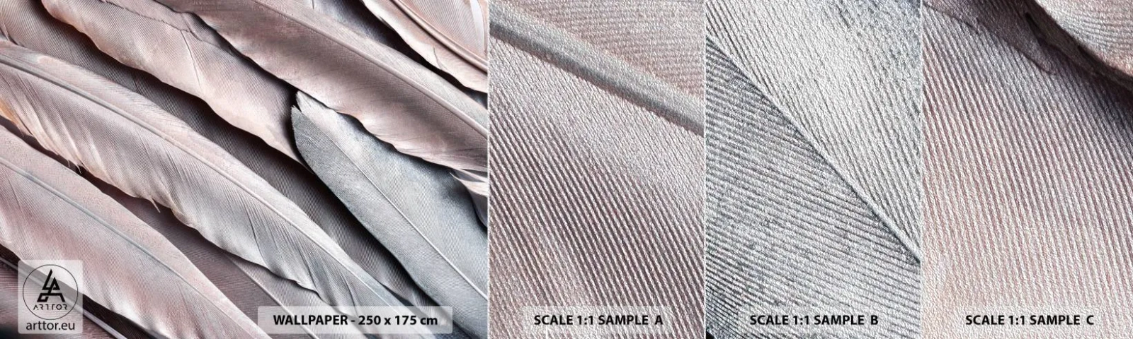 Fotobehang Monster Premium Sand - In roze zilver - Vogelveer, Grafisch, Boho - 100x30 cm