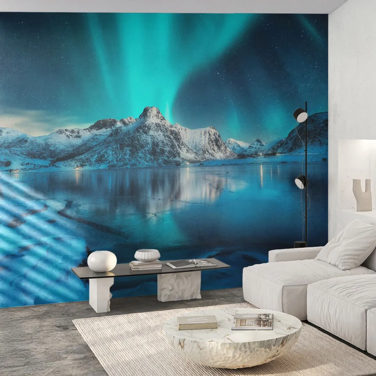Fotobehang Standard Eco - lichtnacht - Noorderlicht, Noorwegen, Landschap - 400x280 cm