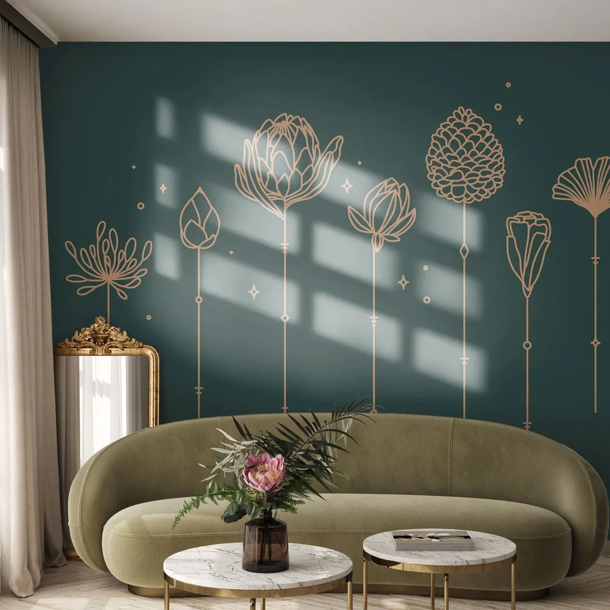 Fotobehang op maat Zelfklevend Deluxe Sticker - Kruidenfamiie / Familie Ziółkowsi ?? - Bloemen, Art-deco, Minimalistisch