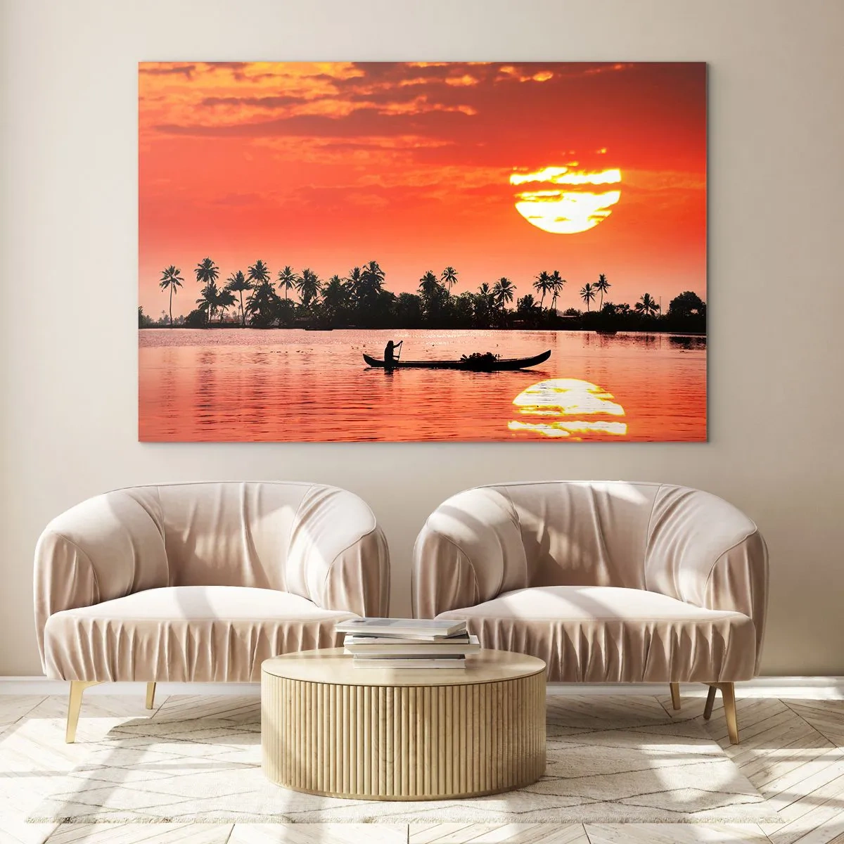 Schilderen op glas - De rust van de tropen bij zonsondergang - 100x70 cm