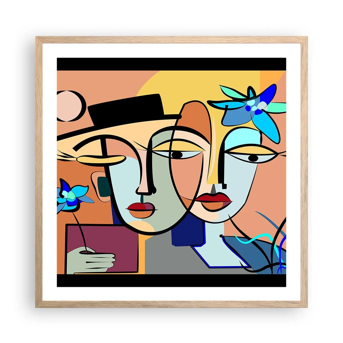 Een poster in een licht eiken lijst - Picasso's randez-vous - 60x60 cm