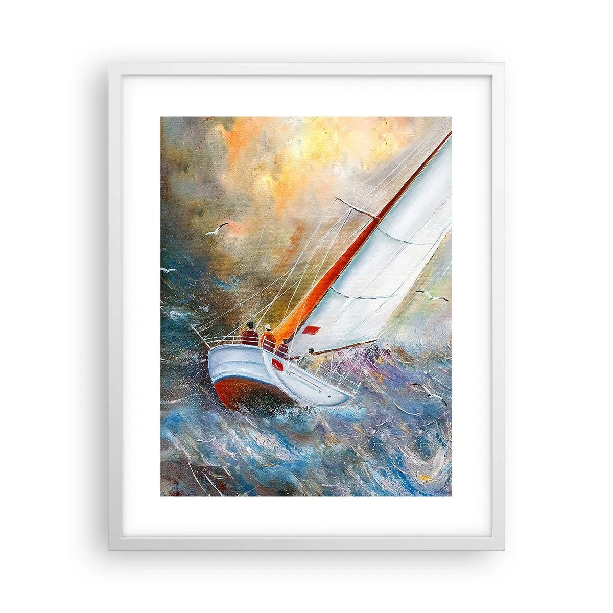 Poster in een witte lijst - Lopend op de golven  - 40x50 cm