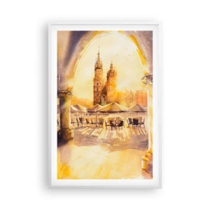 Poster in een witte lijst - Zonsopgang boven het marktplein van Krakau - 61x91 cm