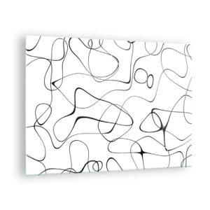 Schilderen op glas - Abstracte zwarte lijnen op een witte achtergrond - 70x50cm - Levenspaden, wisselvalligheden - Moderne wanddecoratie voor woonkamer en slaapkamer ARTTOR