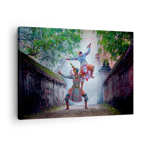 Schilderen op canvas - Traditionele dans in een historische omgeving met een muur en bomen - 70x50cm - De dans is verwoestend mooi - Moderne wanddecoratie voor woonkamer en slaapkamer ARTTOR