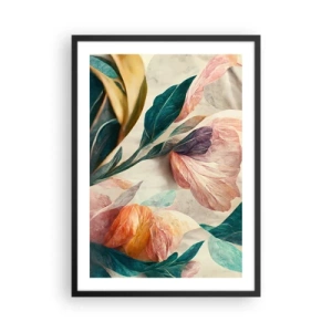Poster in een zwarte lijst - Kleurrijke bloemen en bladeren in een artistieke compositie - 50x70cm - Bloemen van de zuidelijke eilanden - Moderne wanddecoratie voor woonkamer en slaapkamer ARTTOR