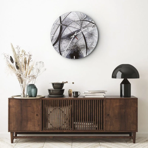 Wandklok - Klok - Zwart-wit abstractie met dynamische lijnen en vlekken - 30x30cm - Futuristische fantasie - Moderne wanddecoratie voor woonkamer, keuken en slaapkamer ARTTOR