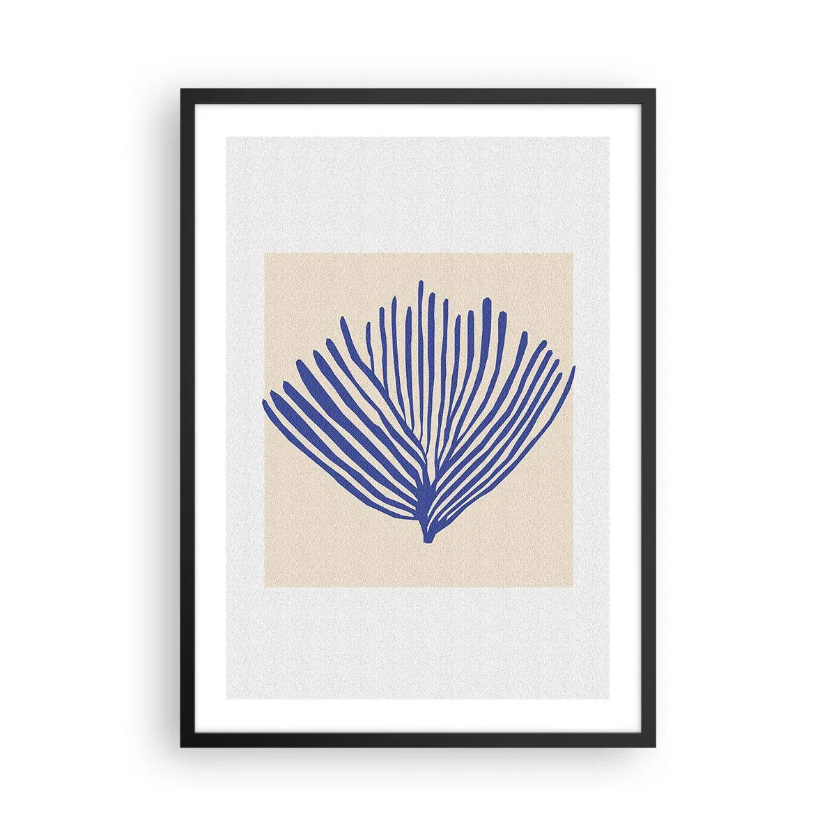 Poster in een zwarte lijst - Gestileerde afbeelding van een waaiervormige zeeplant - 50x70cm - Blauwe waaier - Moderne wanddecoratie voor woonkamer en slaapkamer ARTTOR