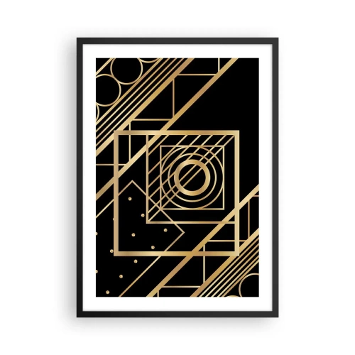 Poster in een zwarte lijst - Gouden geometrische patronen op een zwarte achtergrond in Art Deco-stijl - 50x70cm - Gouden geometrie - Moderne wanddecoratie voor woonkamer en slaapkamer ARTTOR