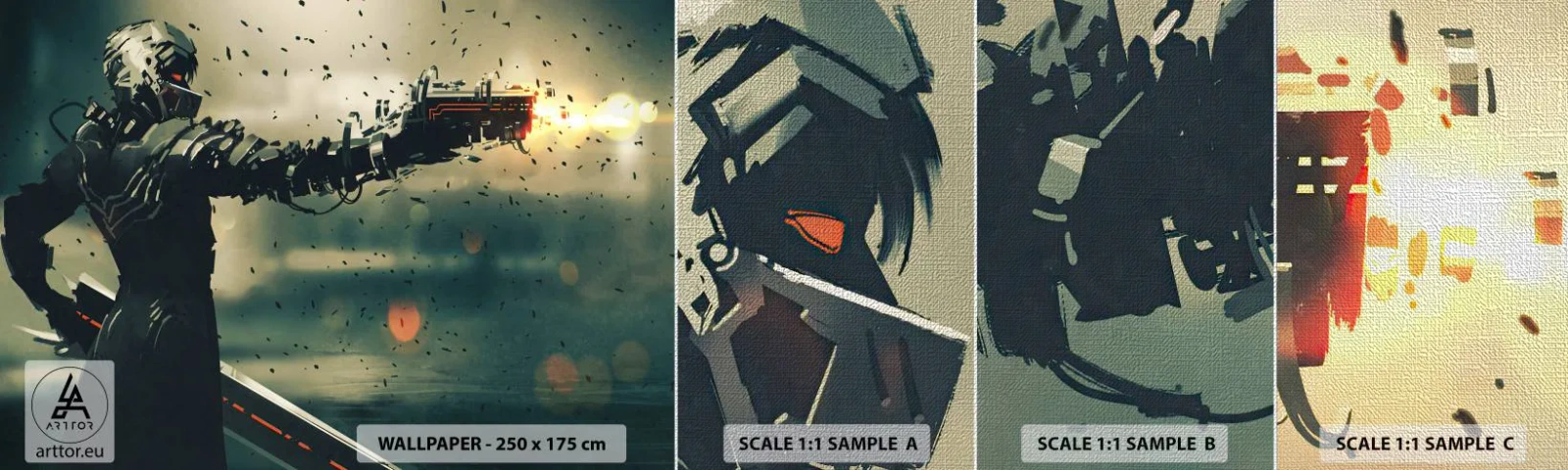 Fotobehang Monster Premium Canvas - Dodelijke wapens - Je eigen Terminator - Abstractie, Fantasie, Toekomstige krijger - 100x30 cm