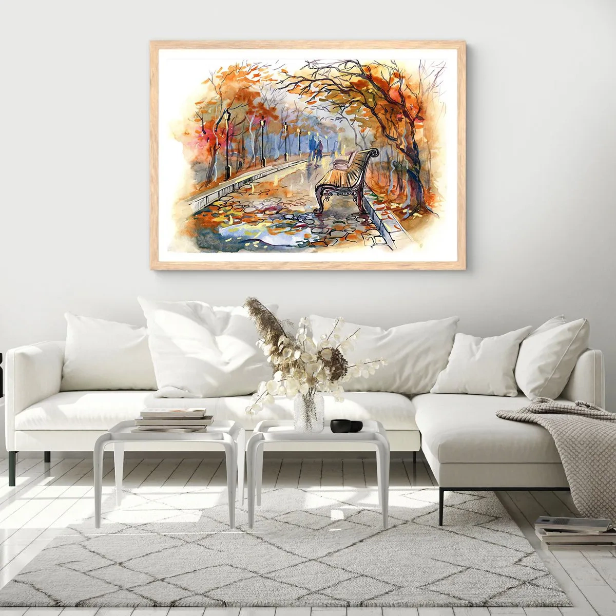 Een poster in een licht eiken lijst - Samen wandelen in de herfst - 40x30 cm