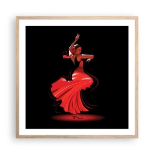 Een poster in een licht eiken lijst - De vurige geest van flamenco - 60x60 cm