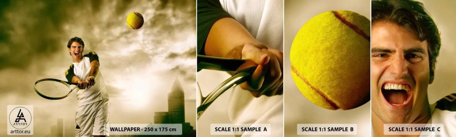 Fotobehang Staaltje Standard Eco - Energie en vreugde - Sport, Tennis, Tennis speler - 100x30 cm
