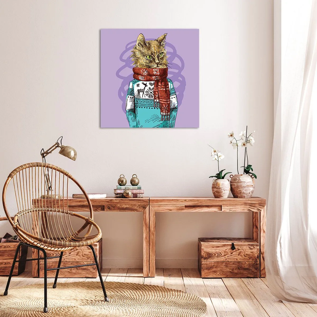 Schilderen op canvas - De kat niet alleen in schoenen - 70x70 cm