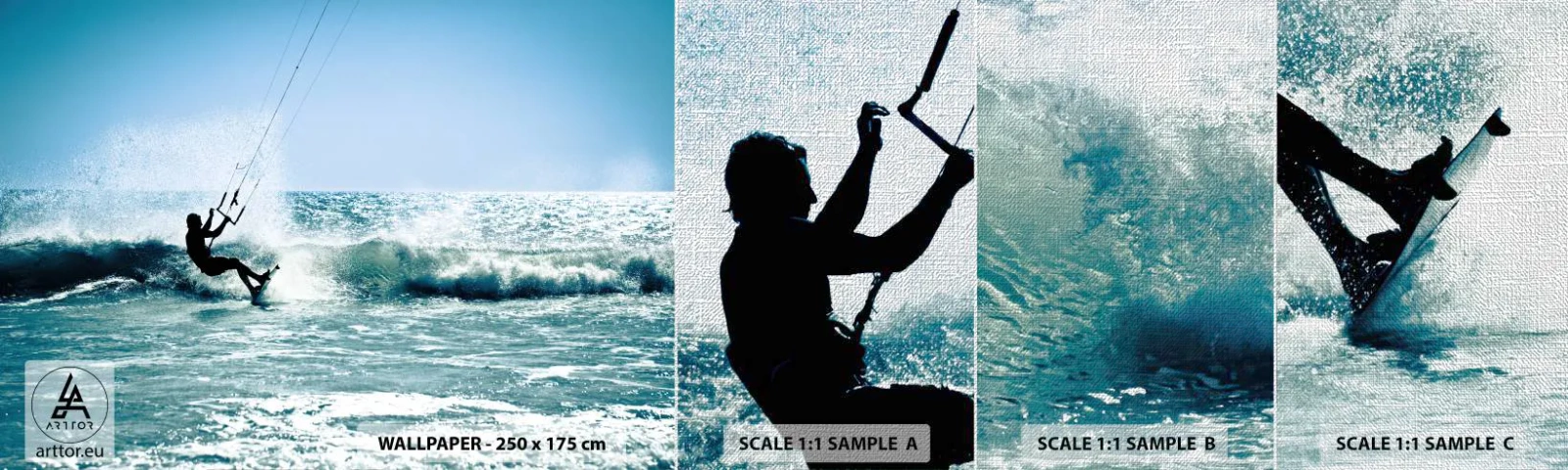 Fotobehang Monster Premium Canvas - Laat je meeslepen - Sport, Kitesurfen, Zee - 100x30 cm