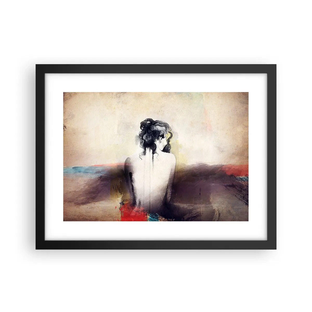 Poster in een zwarte lijst - Vloeiende lijnen, ovale vormen - 40x30 cm