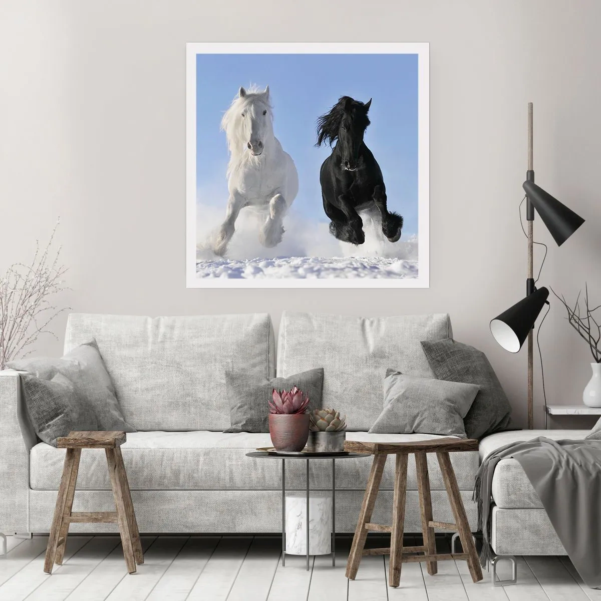 Poster - Zwart-wit galop - 60x60 cm
