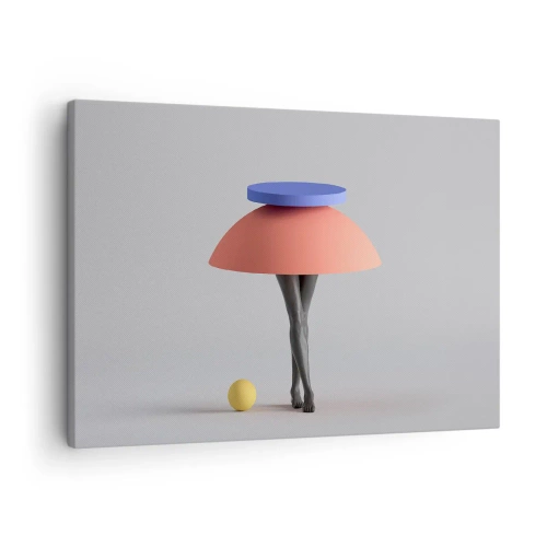 Schilderen op canvas - Abstracte geometrische compositie met benen en een bal - 70x50cm - Surrealistische compositie - Moderne wanddecoratie voor woonkamer en slaapkamer ARTTOR