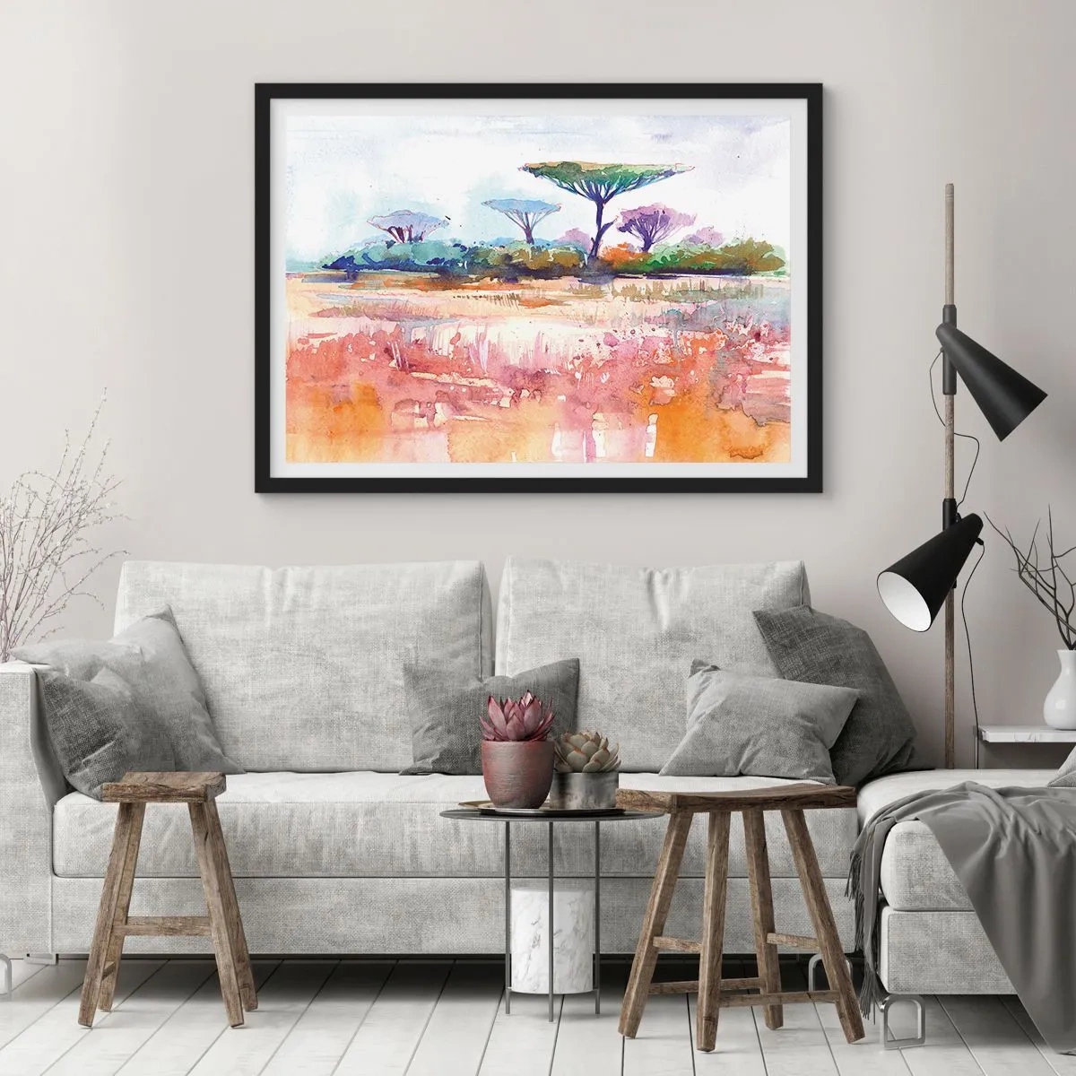 Poster in een zwarte lijst - Savanne kleuren - 100x70 cm