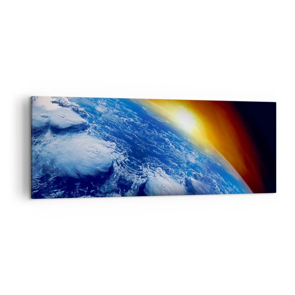 Schilderen op canvas - Zonsopgang boven de blauwe planeet - 140x50 cm