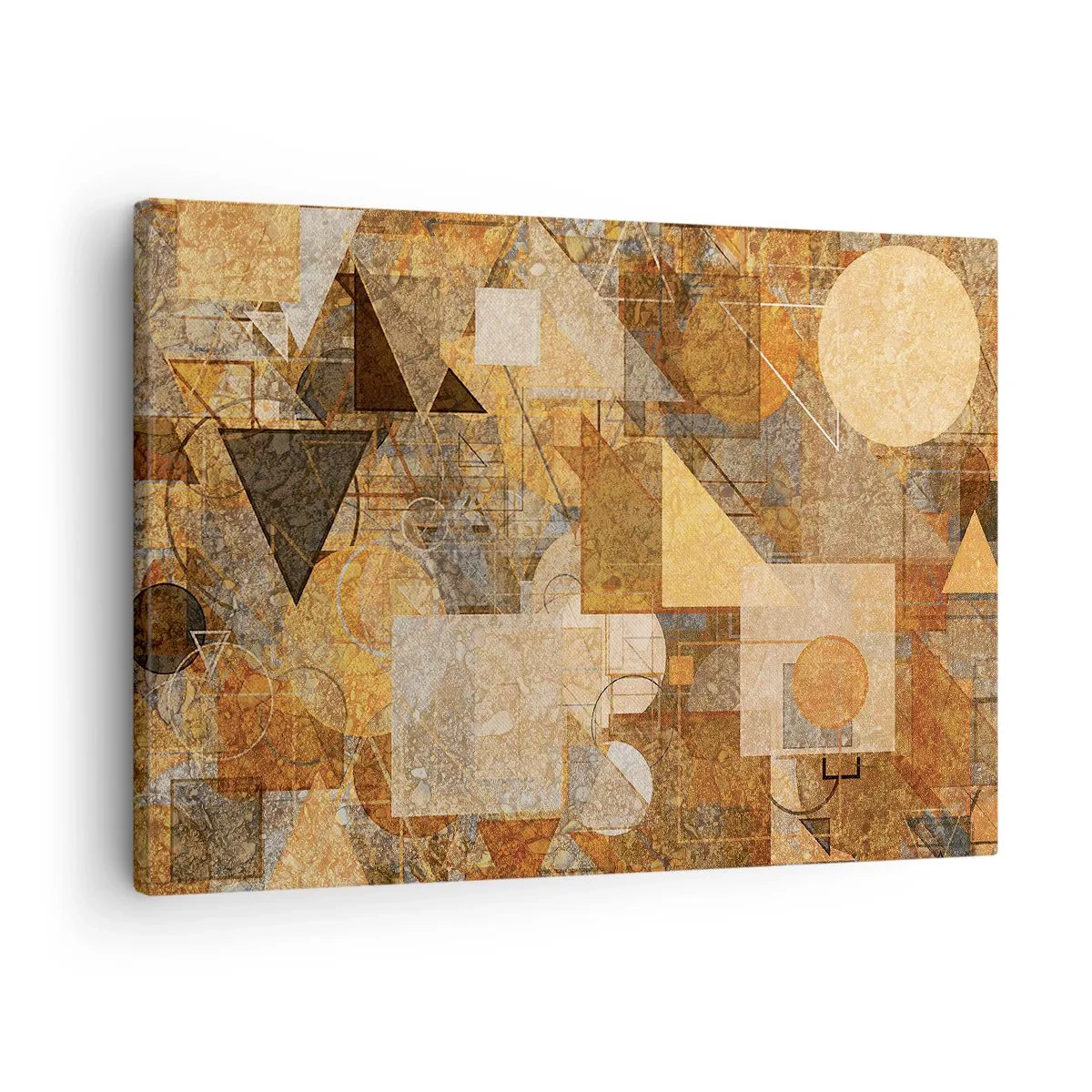 Schilderen op canvas - Abstracte geometrische figuren in warme tinten - 70x50cm - Een kubistische studie van brons - Moderne wanddecoratie voor woonkamer en slaapkamer ARTTOR