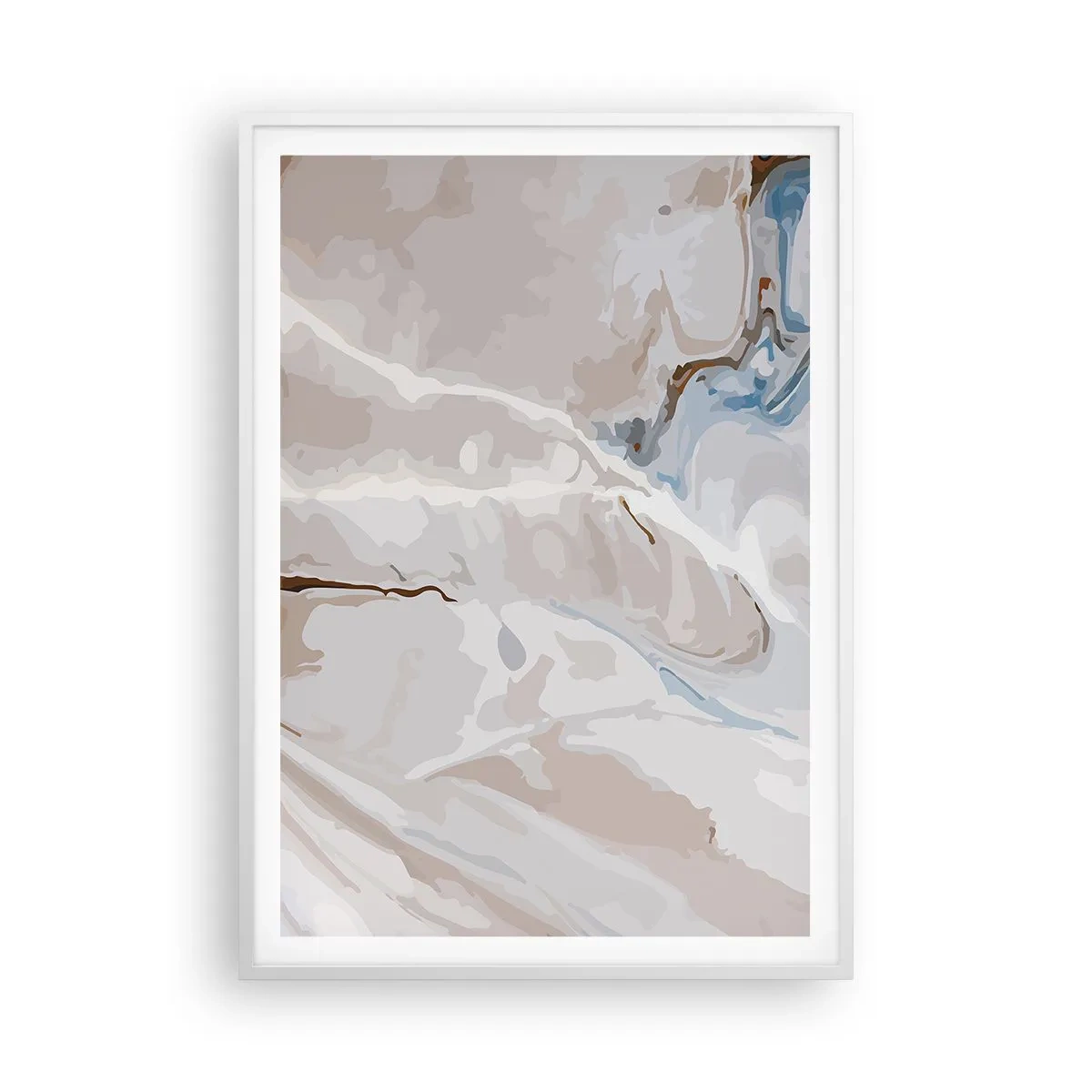 Poster in een witte lijst - Blauw kronkelt onder het wit - 70x100 cm