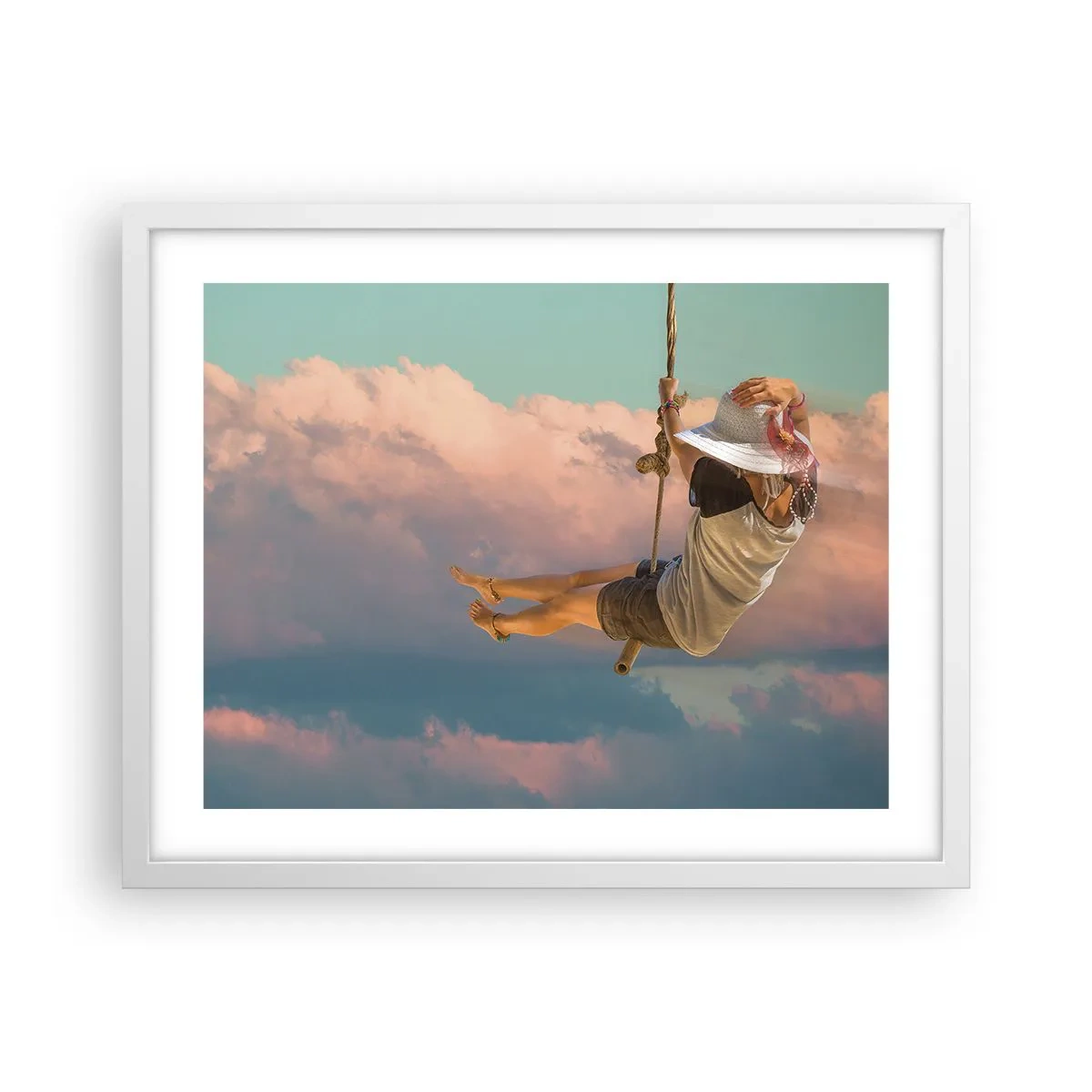 Poster in een witte lijst - Plezier in de wolken - 50x40 cm