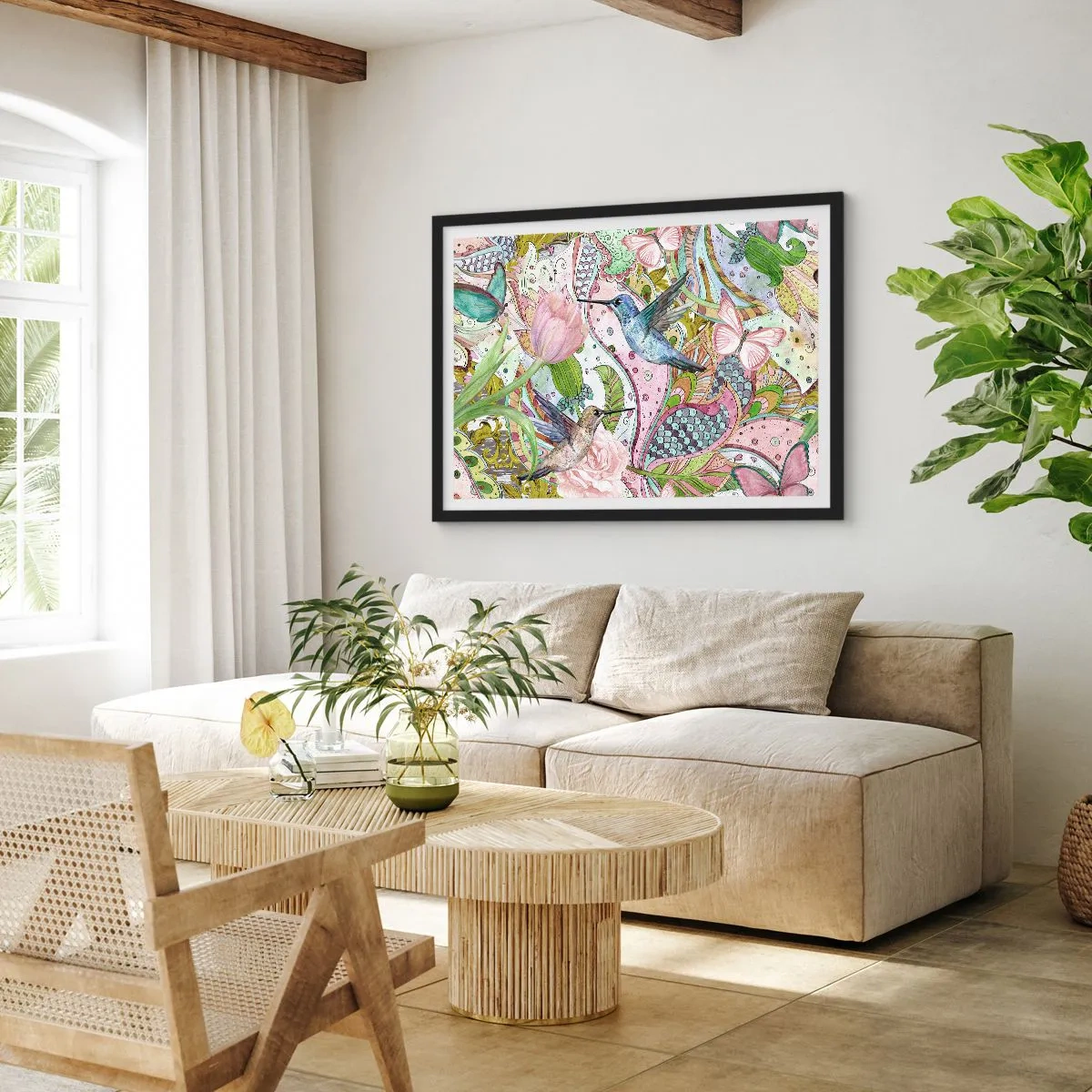 Poster in een zwarte lijst - Verstrikt in wijnstokken - 50x40 cm