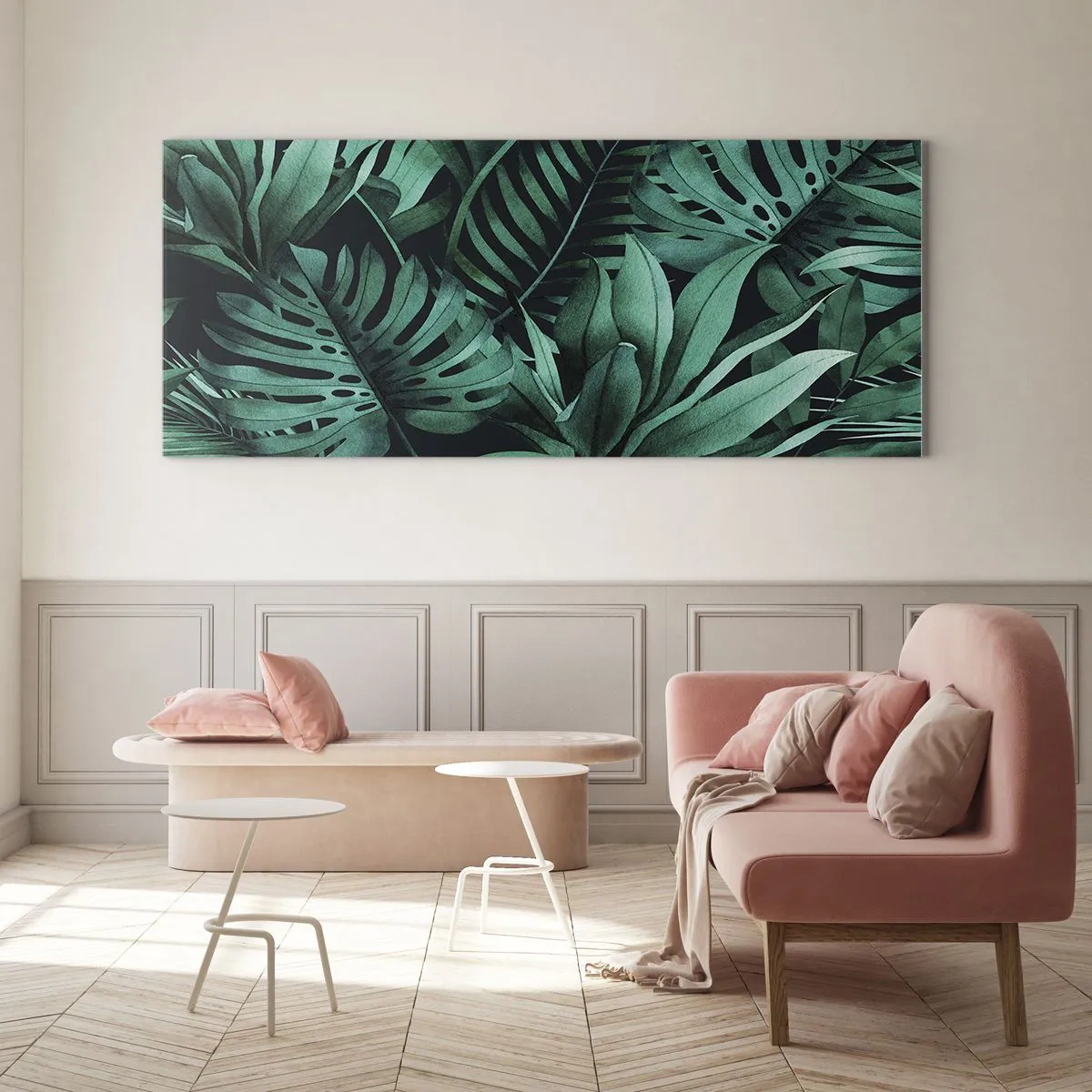 Schilderen op glas - De diepte van tropisch groen - 100x40 cm