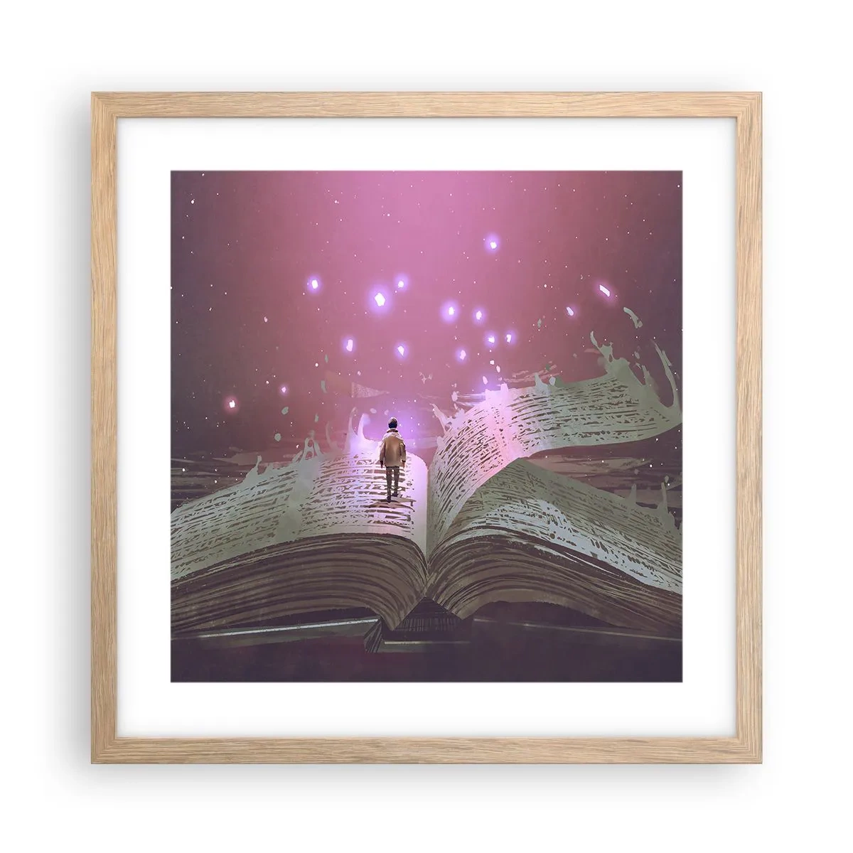 Een poster in een licht eiken lijst - Uitnodiging voor een andere wereld - lees! - 40x40 cm