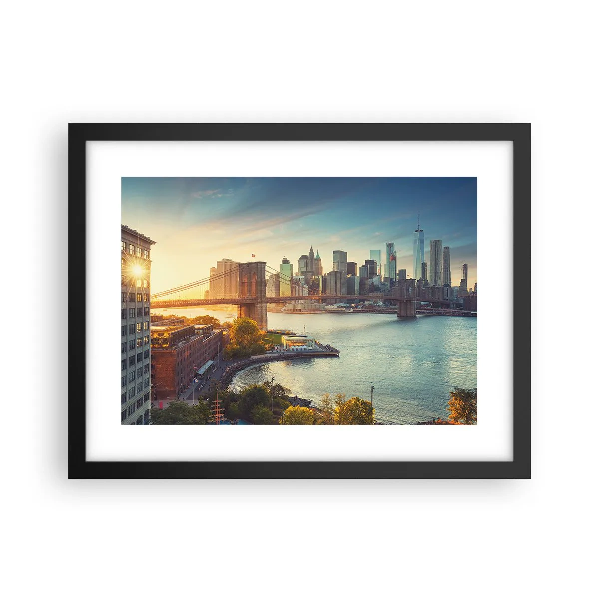 Poster in een zwarte lijst - Dageraad in de grote stad - 40x30 cm