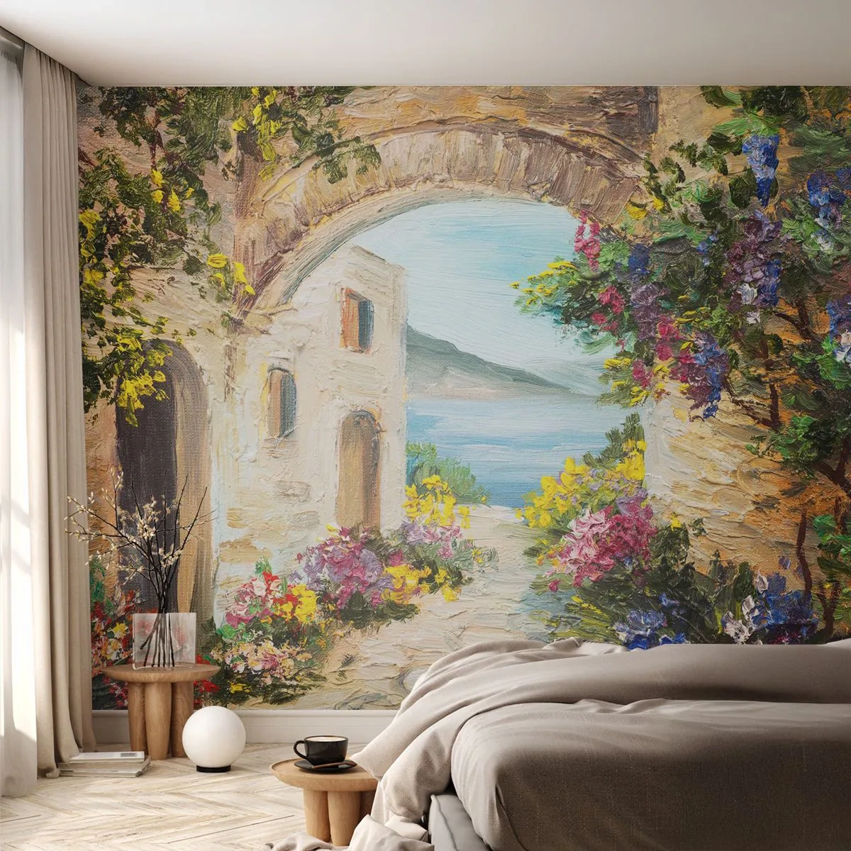 Fotobehang Standard Eco - De charme van een kustprovincie - Architectuur, Griekenland, Bloemen - 400x280 cm