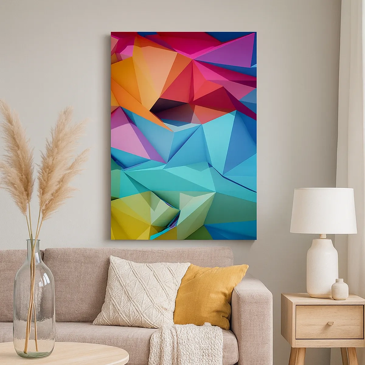 Schilderen op canvas - Regenboog origami - 50x70 cm