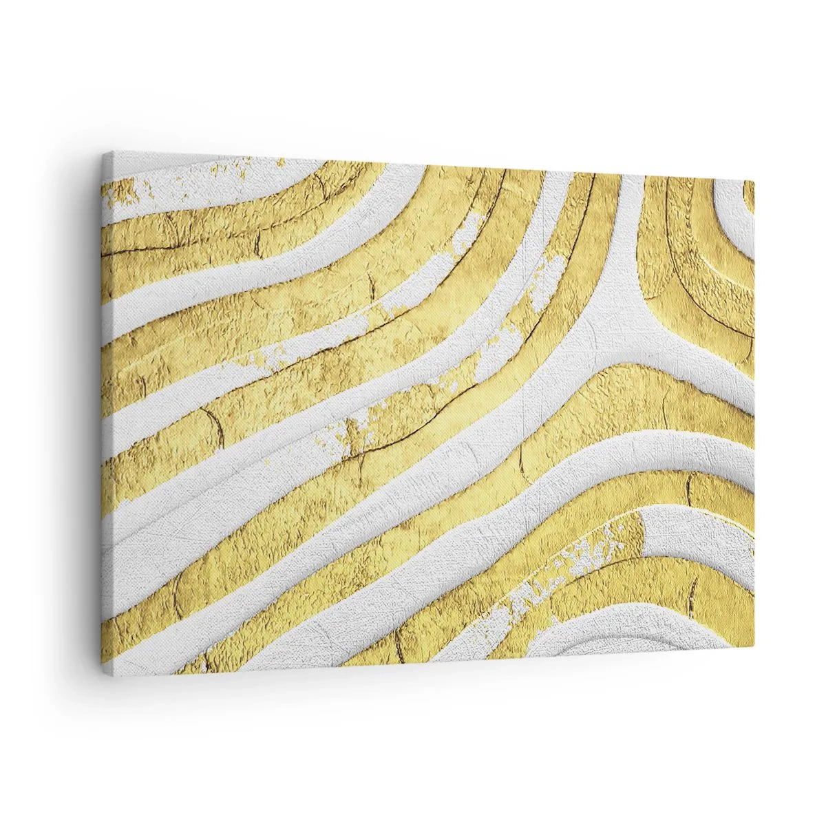 Schilderen op canvas - Goud en witte abstracte lijnen in een 3D-textuur - 70x50cm - Compositie in wit en goud - Moderne wanddecoratie voor woonkamer en slaapkamer ARTTOR