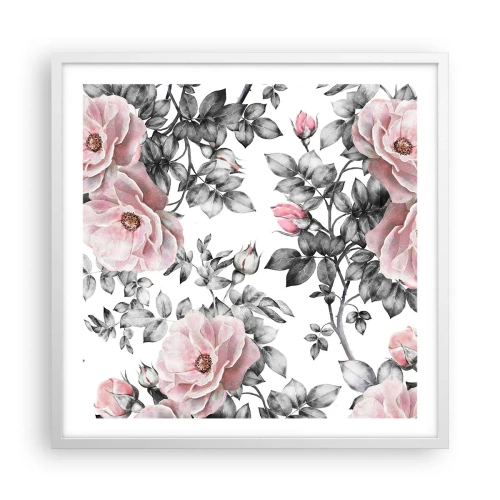 Poster in een witte lijst - Verdwalen in de bloemen van de rozen - 60x60 cm