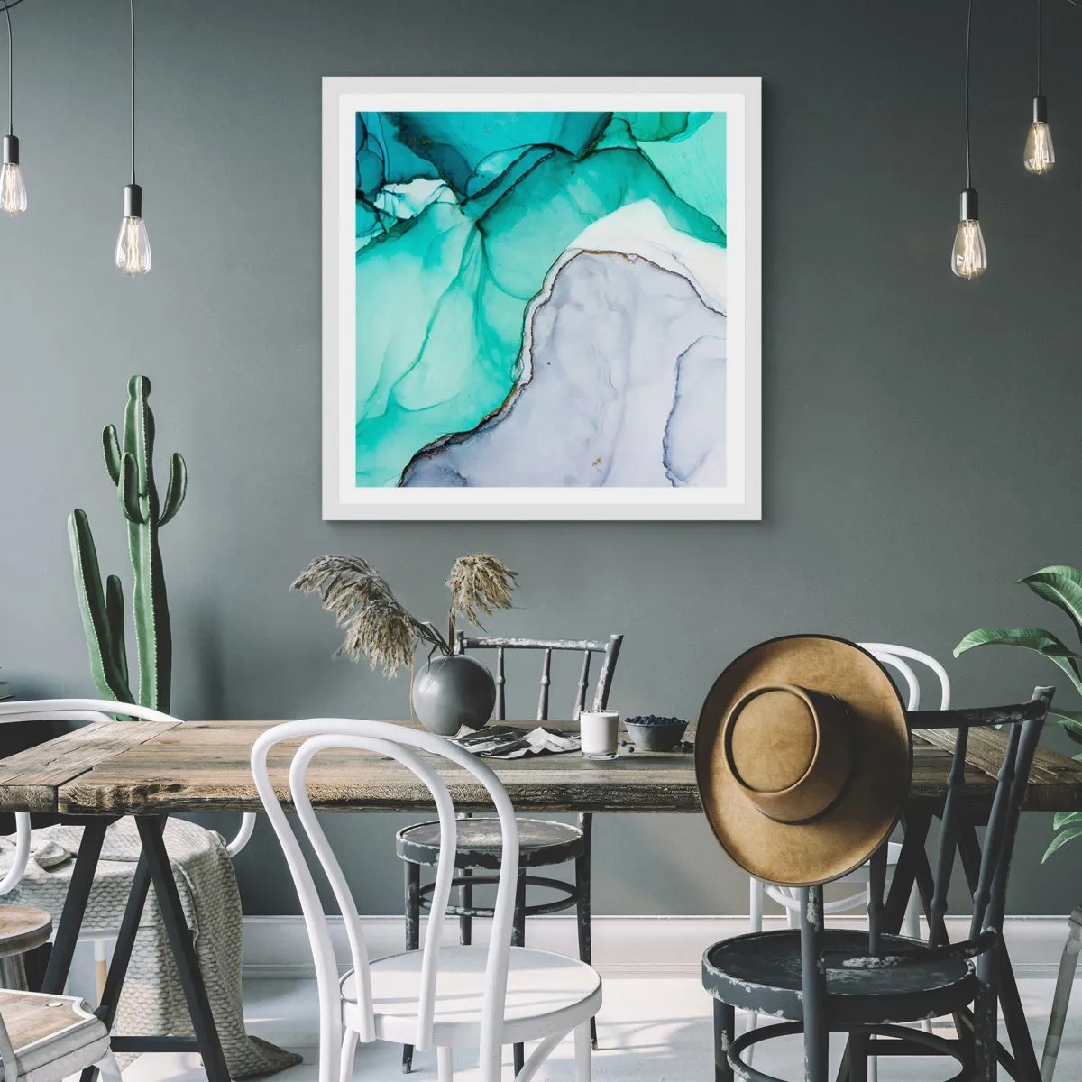 Poster in een witte lijst - Een studie in turkoois - 50x50 cm