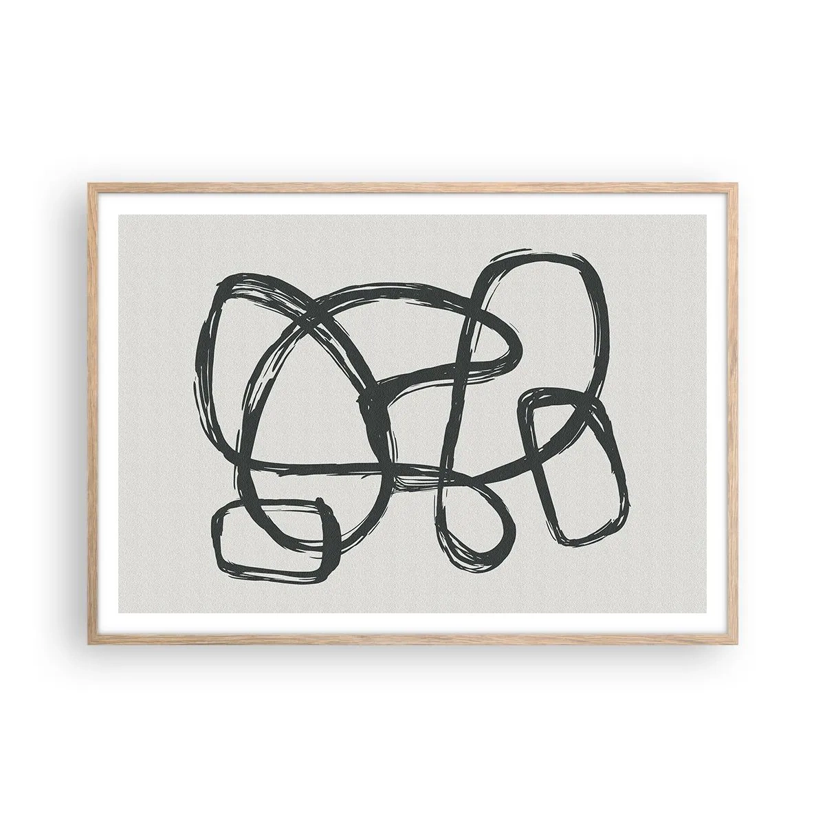 Een poster in een licht eiken lijst - Lusvormige abstractie - 100x70 cm