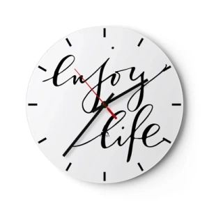Wandklok - Klok - Een witte klok met het zwarte opschrift Enjoy Life op een minimalistische achtergrond. - 30x30cm - Niets aan toe te voegen… - Moderne wanddecoratie voor woonkamer, keuken en slaapkamer ARTTOR