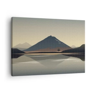 Schilderen op canvas - Minimalistisch berglandschap met weerspiegeling in het water - 70x50cm - Spiegelreflectie - Moderne wanddecoratie voor woonkamer en slaapkamer ARTTOR