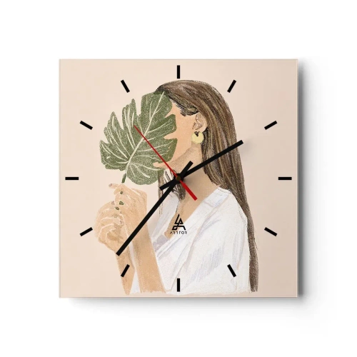 Wandklok - Klok - Mysterieus portret met een waaier - 30x30 cm