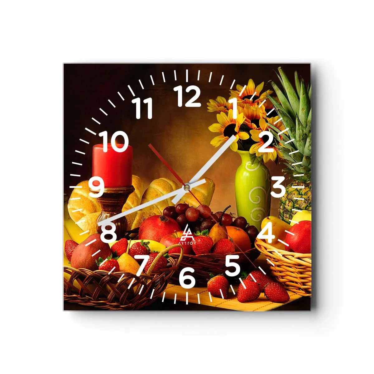 Wandklok - Klok - Stilleven met brood en fruit - 40x40 cm