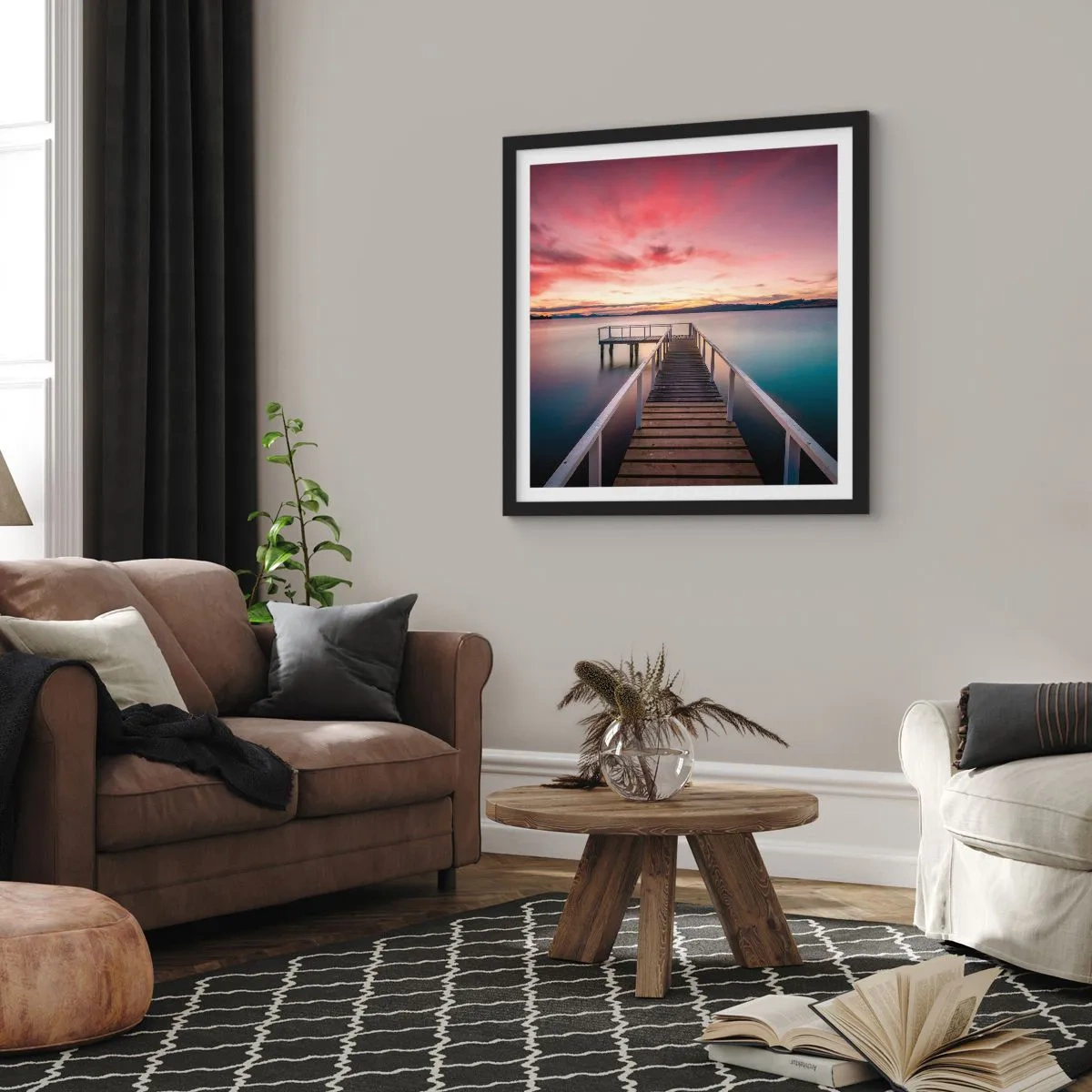 Poster in een zwarte lijst - De zachte vlam van de avond - 50x50 cm