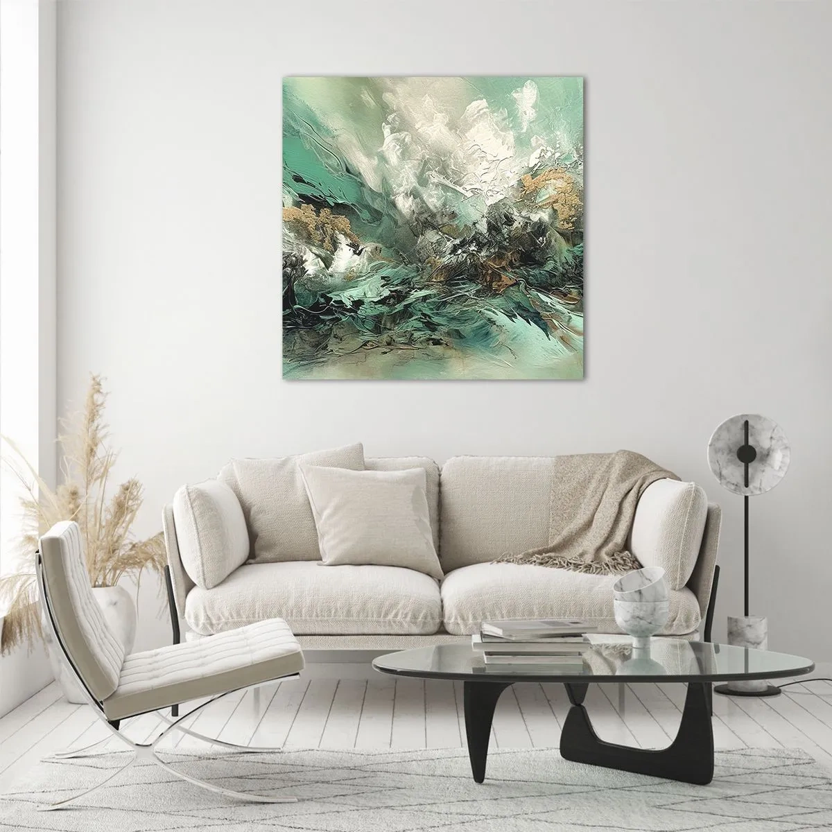 Schilderen op glas - Emerald en zwarte branding - 50x50 cm