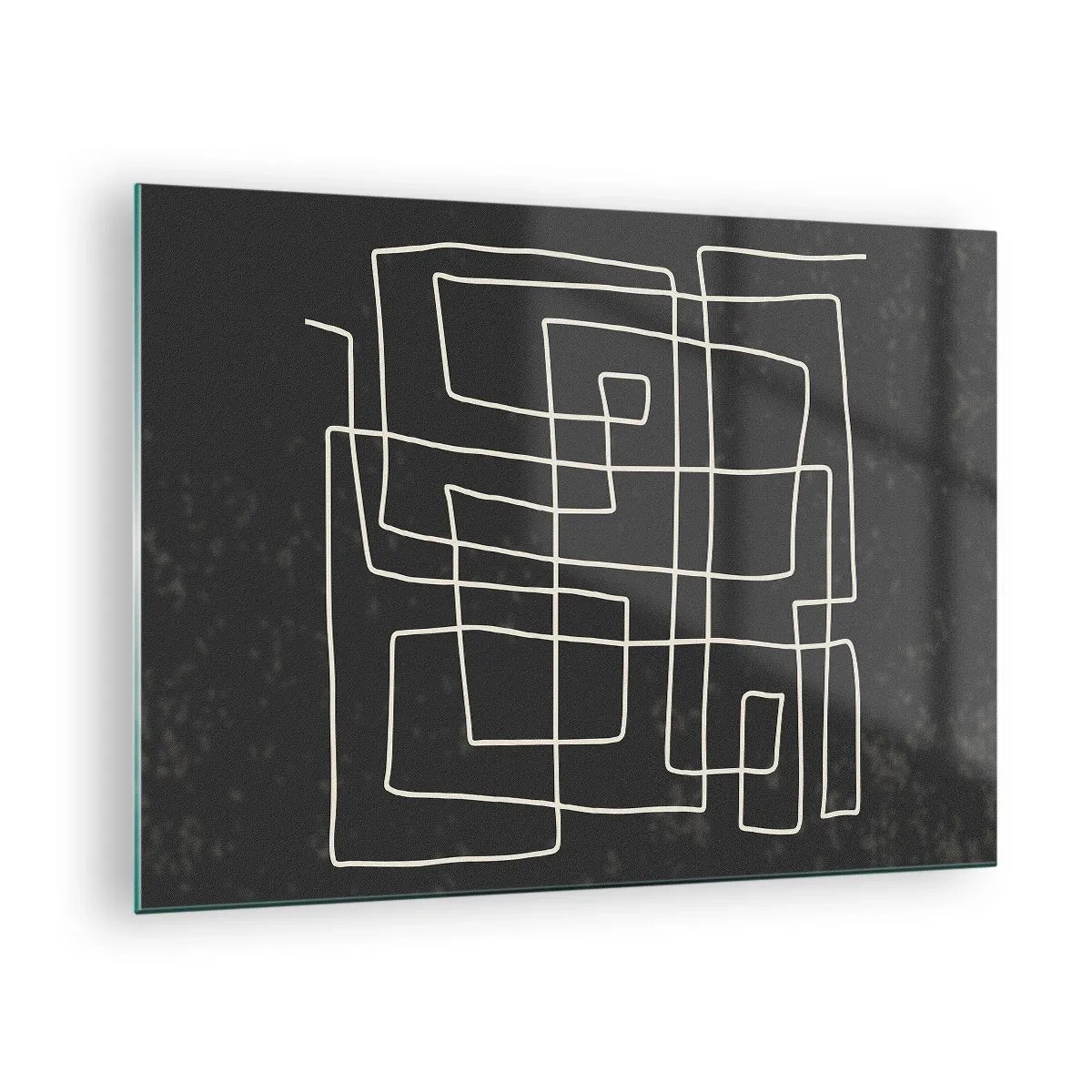 Schilderen op glas - Geometrische abstractie met witte lijnen op een zwarte achtergrond - 70x50cm - Niet zo eenvoudig - Moderne wanddecoratie voor woonkamer en slaapkamer ARTTOR