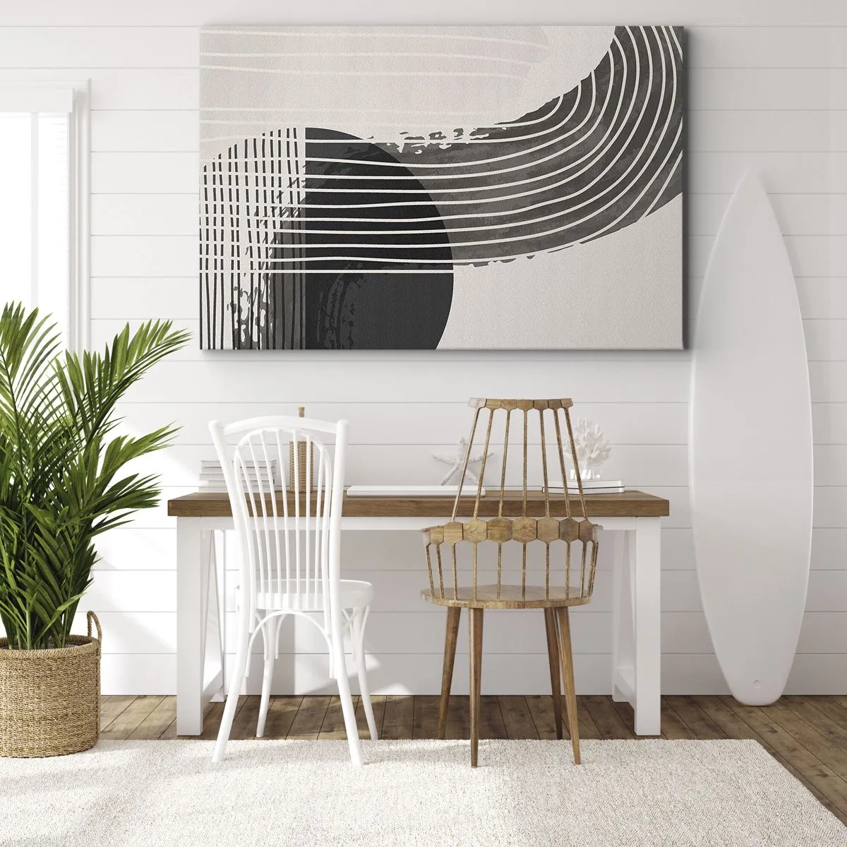 Schilderen op canvas - Abstract patroon met lijnen en geometrische vormen - 70x50cm - Daar en terug - Moderne wanddecoratie voor woonkamer en slaapkamer ARTTOR