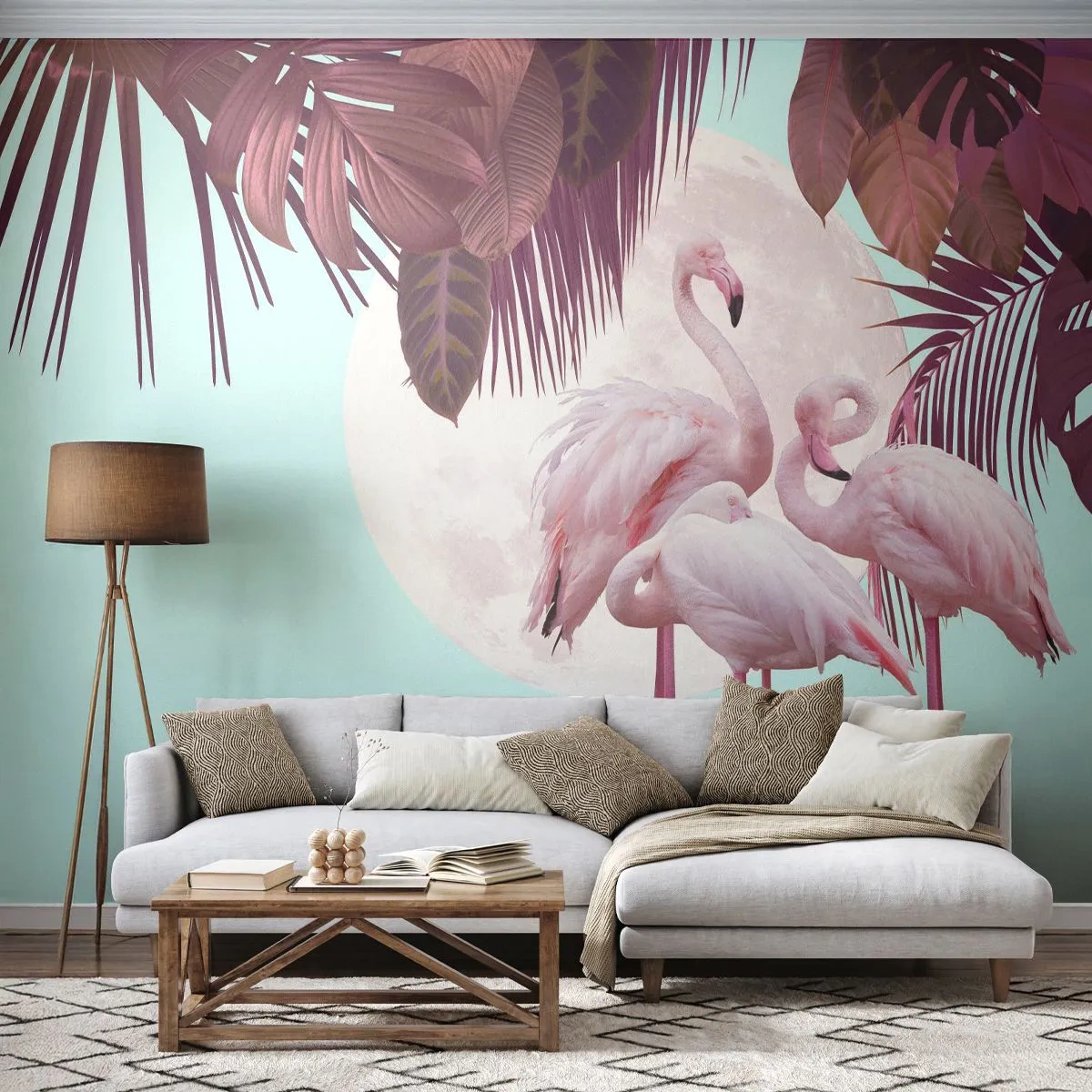 Zelfklevend Fotobehang Deluxe Sticker - Drie vogel genaden - Flamingo's, Vogels, Natuur - 150x105 cm