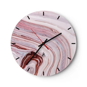 Wandklok - Klok - Abstracte golven in tinten roze en rood op een lichte achtergrond - 30x30cm - Rechtdoor, dan rechts naar beneden - Moderne wanddecoratie voor woonkamer, keuken en slaapkamer ARTTOR